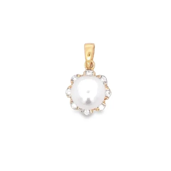 14K Yellow Gold Fresh Water Pearl Diamond Halo Pendant