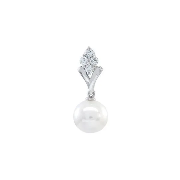 14K White Gold Diamond and Pearl Pendant