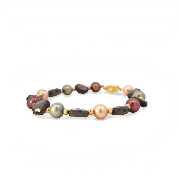 14K Yellow Gold Dyed Freshwater Pearl & Smokey Quartz Bra...