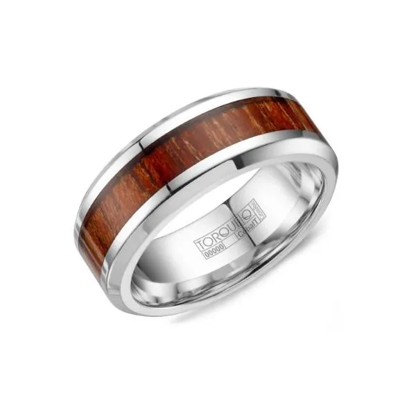 8mm Cobalt Edges & Wood Pattern Inlay Mens Wedding Band
