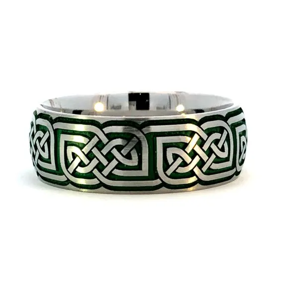 Cobalt Chrome Celtic Green Out Satin Wedding Band