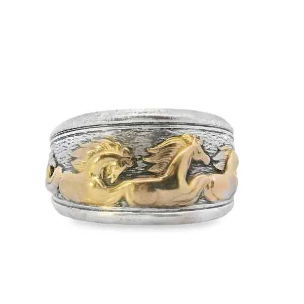 Sterling Silver and 14Kt Gold Domed Horse Fashion Ring similar item image