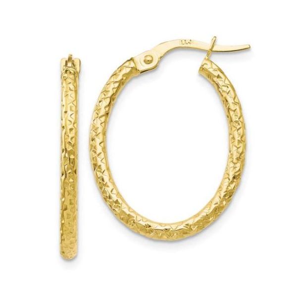 14K Yellow Gold Two-Tone Textured Hoops Earrings JMR Jewelers Cooper City, FL