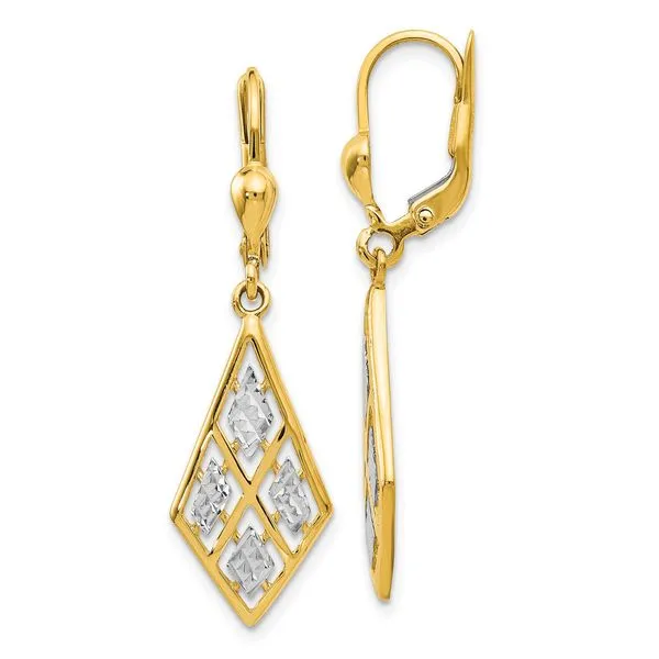 14K Yellow Gold D/C Diagonal Dangle Earrings JMR Jewelers Cooper City, FL