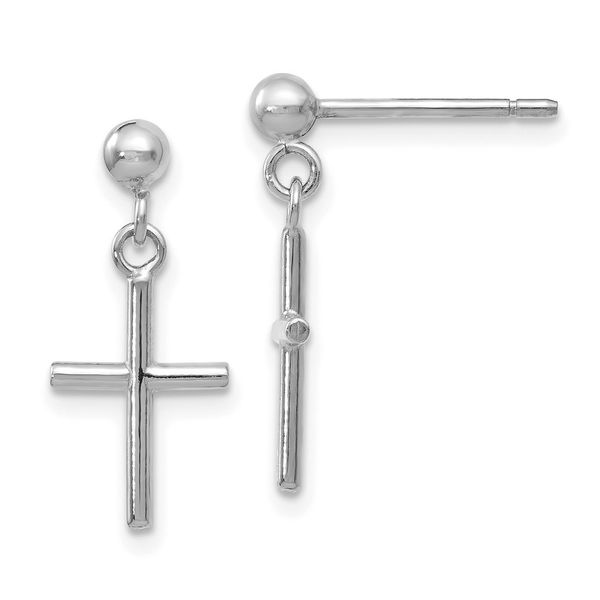 14K White Gold Polished Cross Dangle Earrings JMR Jewelers Cooper City, FL