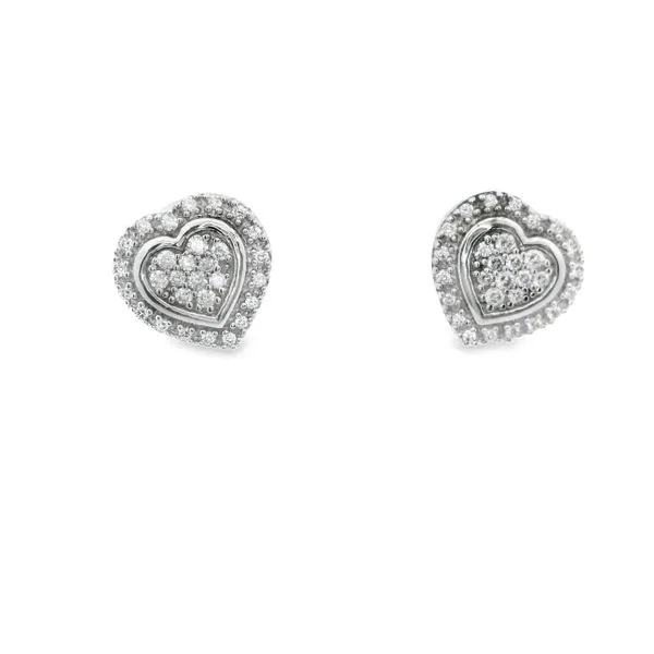 Sterling Silver Heart Diamond Earrings