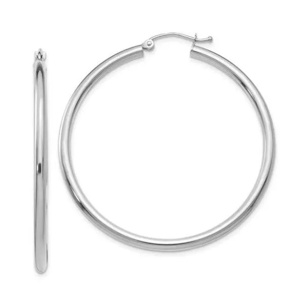 14K White Gold Polished 2.5mm Lightweight Hoops