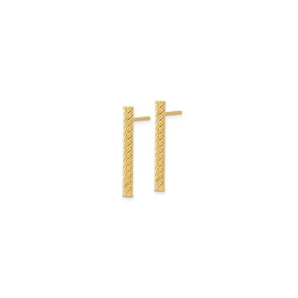 14Kt Yellow Polished & Textured Bar Post Earrings