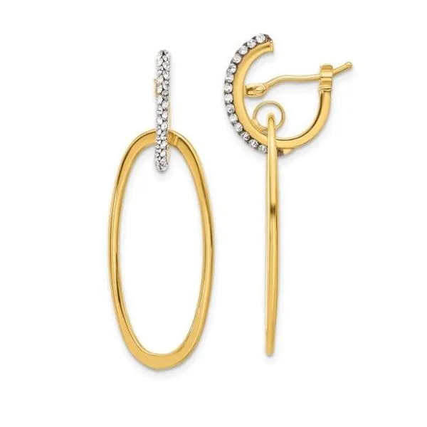 14Kt Yellow Gold Polished Crystal Oval Hoop Earrings JMR Jewelers Cooper City, FL