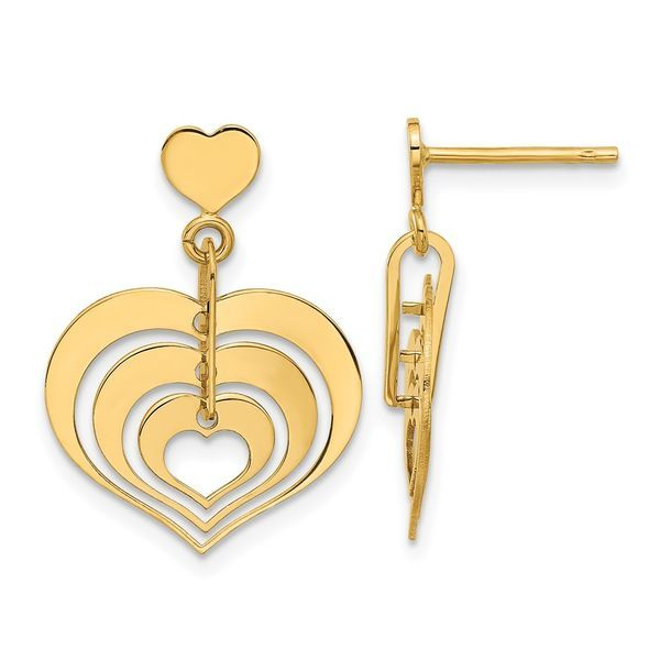 14Kt Yellow Gold Polished Hearts Post Dangle Earrings JMR Jewelers Cooper City, FL