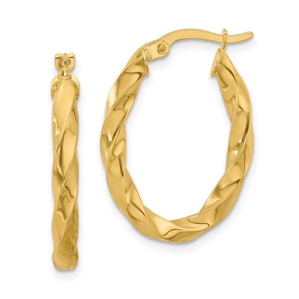 14Kt Yellow Twisted Oval Hoop Earrings JMR Jewelers Cooper City, FL