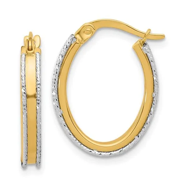 14K Tri-Color Gold Polished & D/C Oval Hoop Earrings JMR Jewelers Cooper City, FL