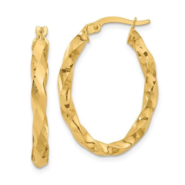 14Kt Yellow Gold Twisted Oval Hoop Earrings JMR Jewelers Cooper City, FL