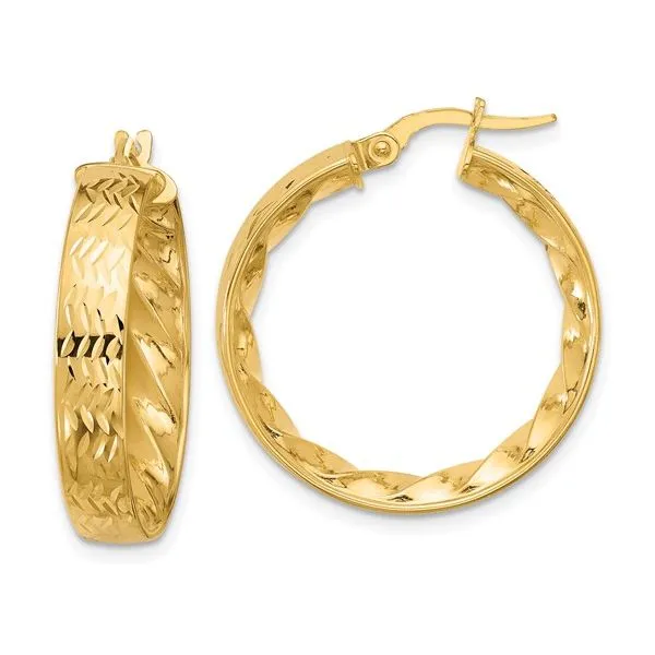 14Kt Yellow Gold Polished & D/C Hoop Earrings JMR Jewelers Cooper City, FL