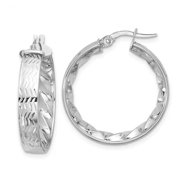 14Kt White Gold Polished & D/C Hoop Earrings JMR Jewelers Cooper City, FL
