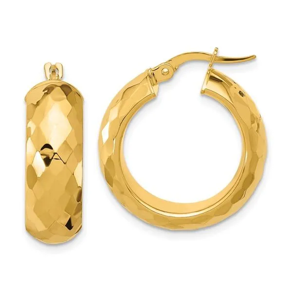 14Kt Yellow Gold Polished & D/C Half Round Circle Hoop Earrings JMR Jewelers Cooper City, FL