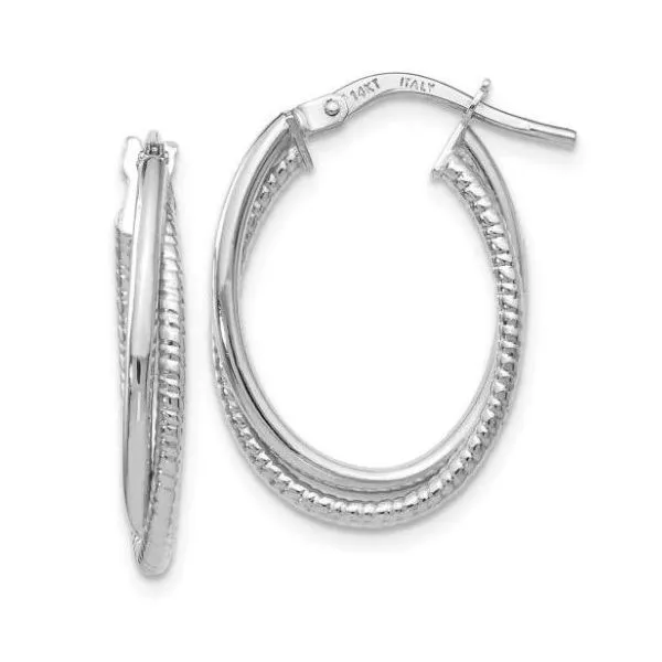 14KW Polished Textured Dbl Oval Hoop Earrings JMR Jewelers Cooper City, FL