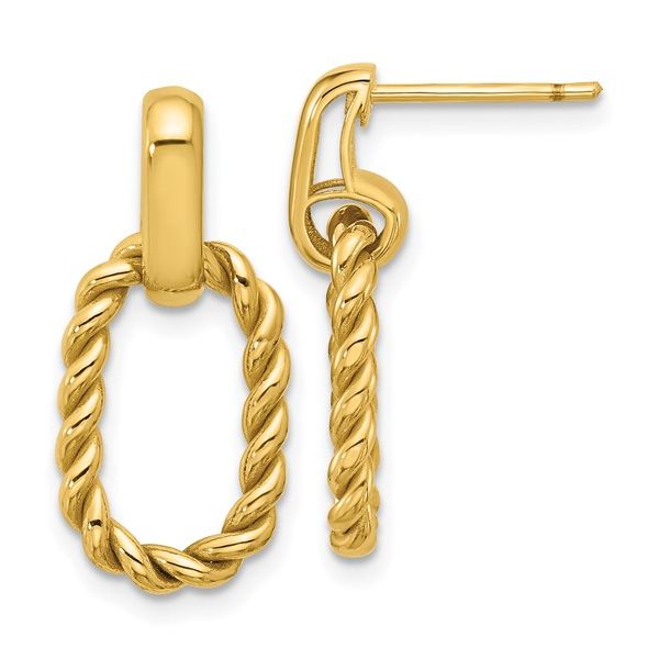 14KY Polished & Twisted Oval Link Dangle Post Earrings JMR Jewelers Cooper City, FL