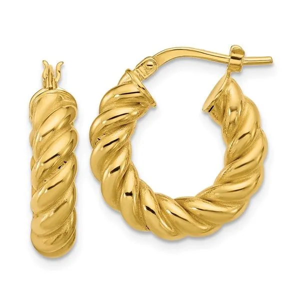 14Kt Yellow Polished & Twisted Round Hoop Earrings JMR Jewelers Cooper City, FL