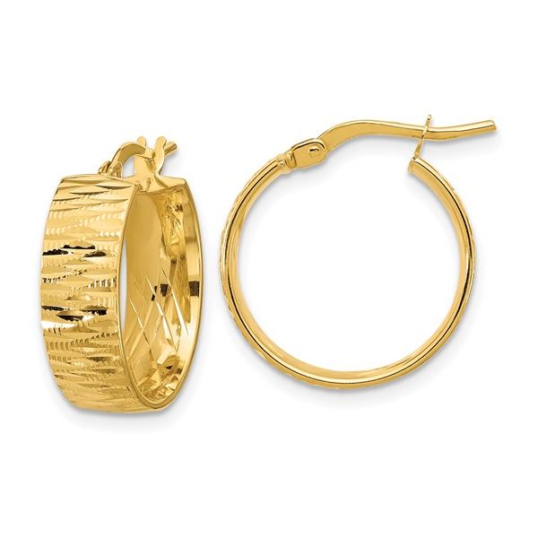14K Yellow Gold Polished & Diamond-Cut Round Hoop Earrings JMR Jewelers Cooper City, FL