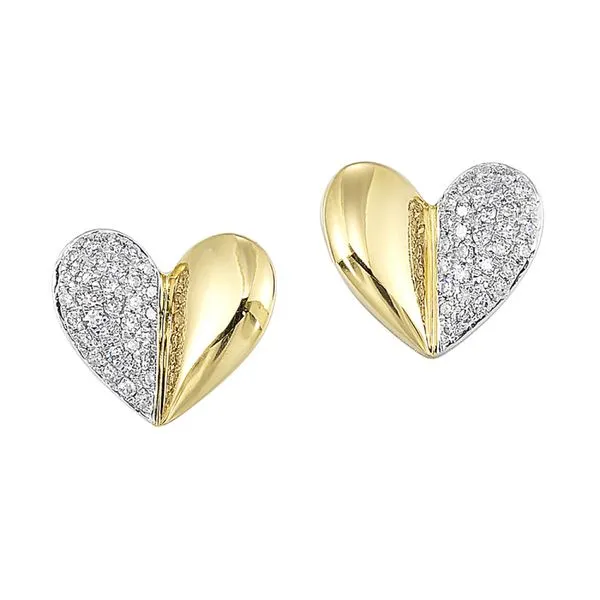 10K Yellow Gold Diamond Heart Stud Earrings JMR Jewelers Cooper City, FL