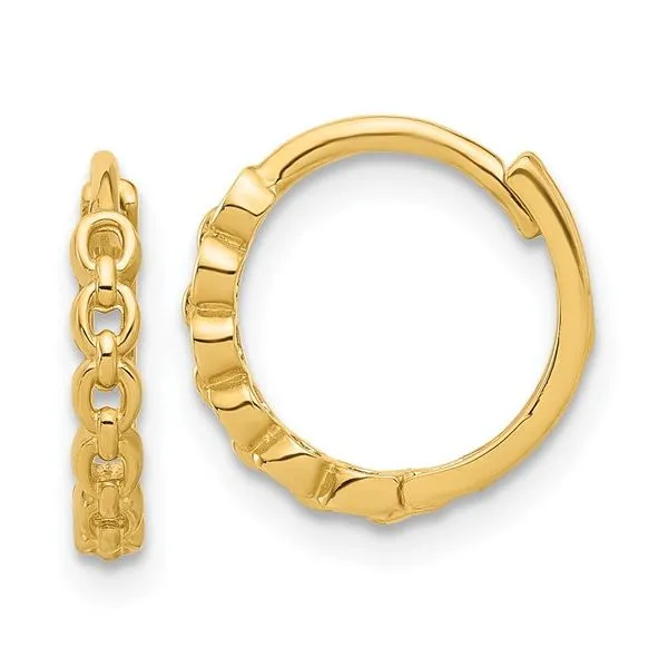 14Kt Yellow Polished Round Link Pattern Huggie Hoop Earrings JMR Jewelers Cooper City, FL