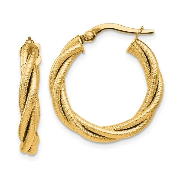 14K Yellow Gold Triple Twist Hoop Earrings