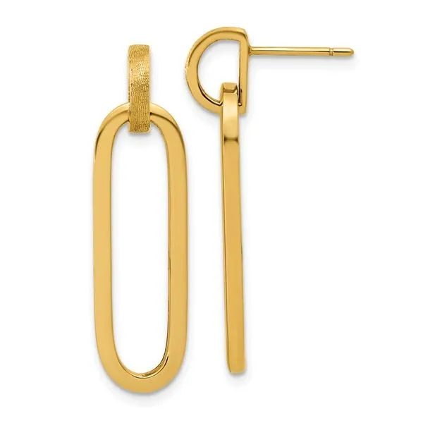 14K Yellow Gold Oval Dangle Earrings