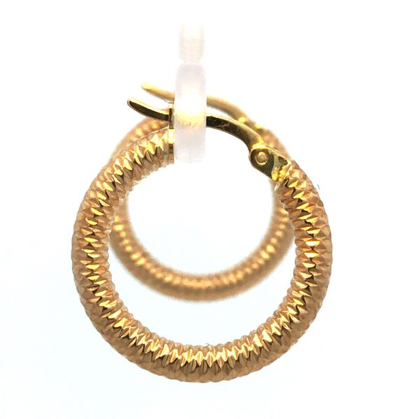 14K Yellow Gold D/C Round Hoop Earrings Image 2 JMR Jewelers Cooper City, FL