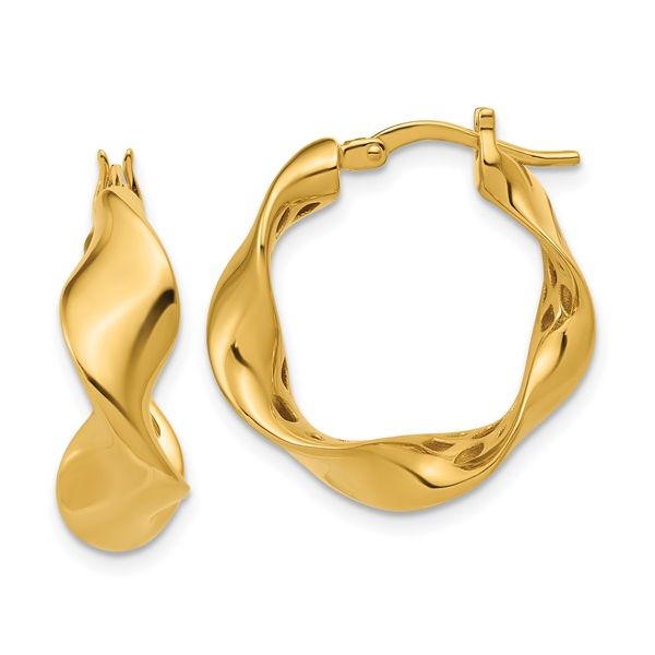 14K Yellow Gold Wavy Hoop Earrings JMR Jewelers Cooper City, FL