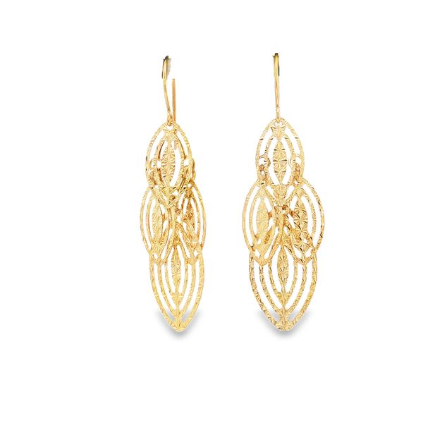 14 Karat Yellow Gold Shiny Diamond Cut Dangle Earrings JMR Jewelers Cooper City, FL