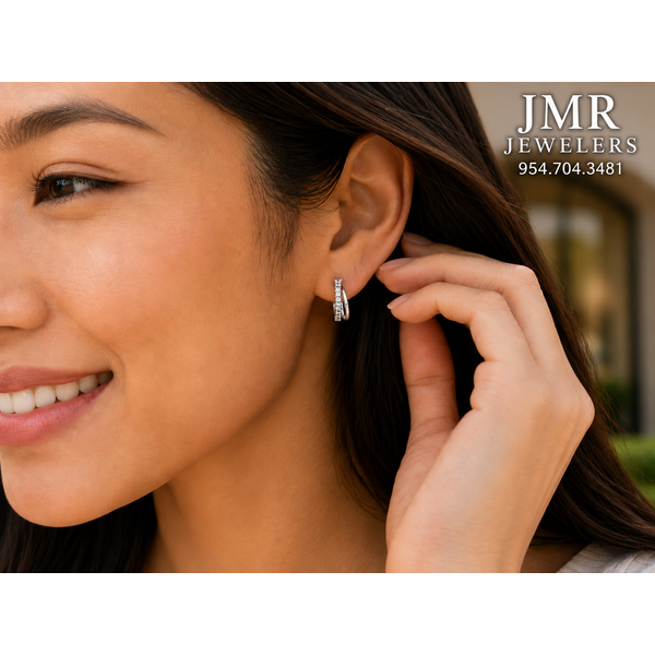 10 Karat White Diamond Split Petite Huggie Earrings Image 4 JMR Jewelers Cooper City, FL