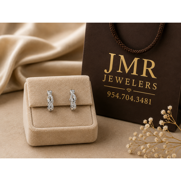 10 Karat White Gold Diamond Swirl Petite Huggie Earrings Image 2 JMR Jewelers Cooper City, FL