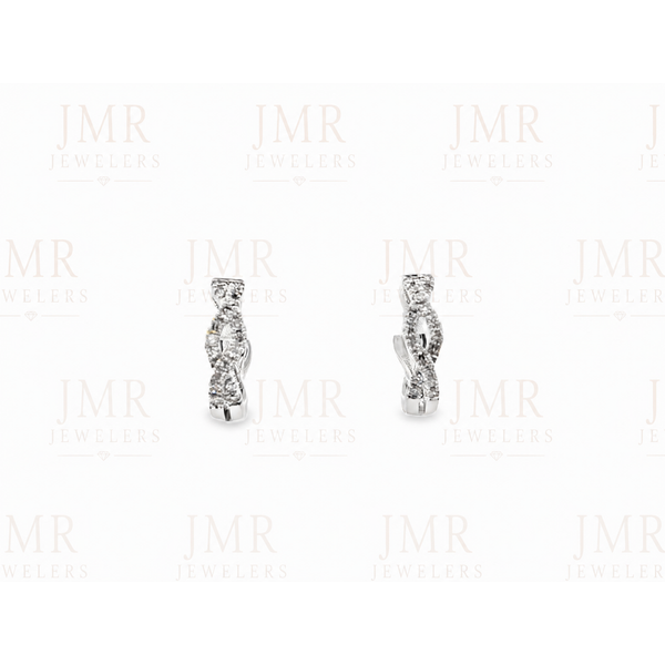 10 Karat White Gold Diamond Swirl Petite Huggie Earrings JMR Jewelers Cooper City, FL