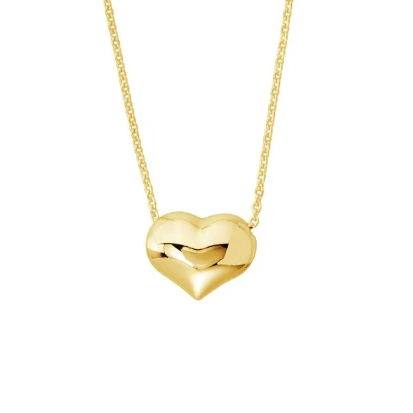 14Kt Yellow Gold Puffed Heart Necklace Image 2 JMR Jewelers Cooper City, FL