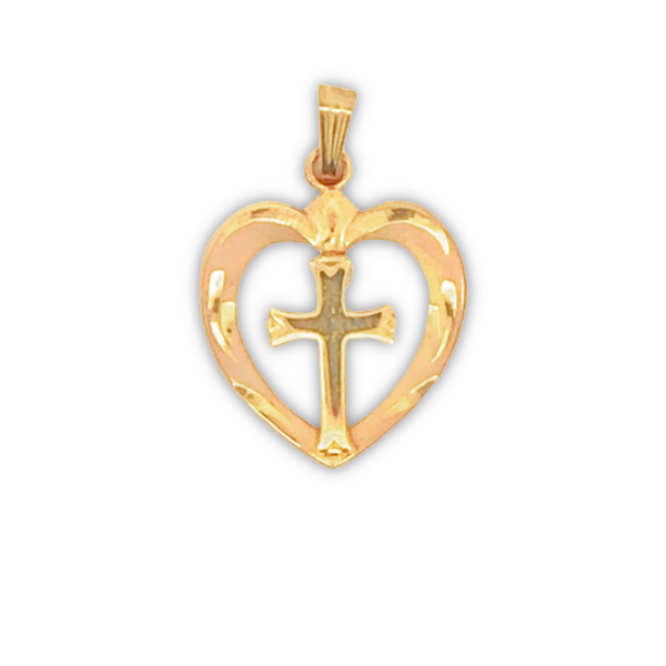 14Kt Yellow Gold Heart Cross Pendant Charm JMR Jewelers Cooper City, FL