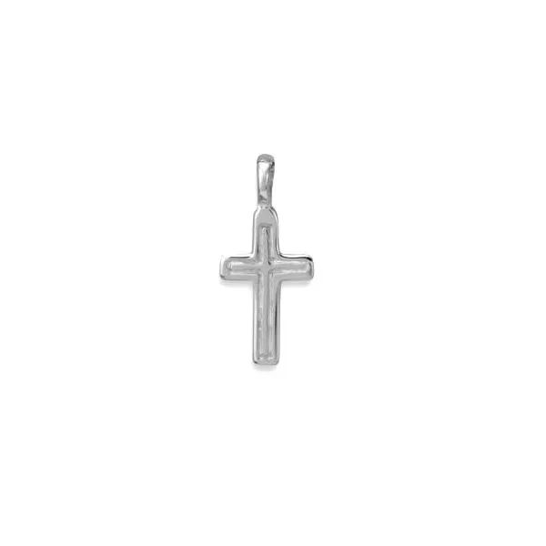 14K White Gold Baby Cross Outline Charm