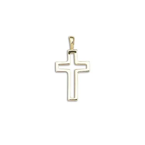 14KY Solid Medium Open Block Cross Charm JMR Jewelers Cooper City, FL