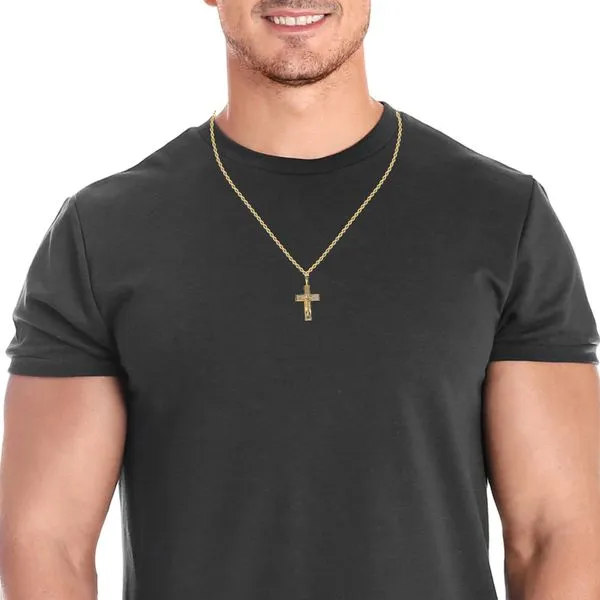 14K Yellow Gold Large Plain Crucifix Cross Charm