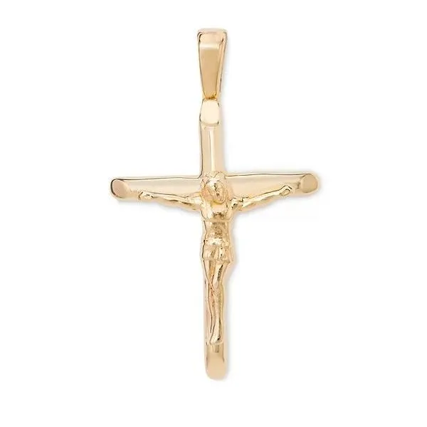 14K Yellow Gold Extra Large Half Round Crucifix Cross Charm