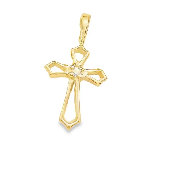 14Kt Yellow Gold Baby Cross Charm with Diamond JMR Jewelers Cooper City, FL