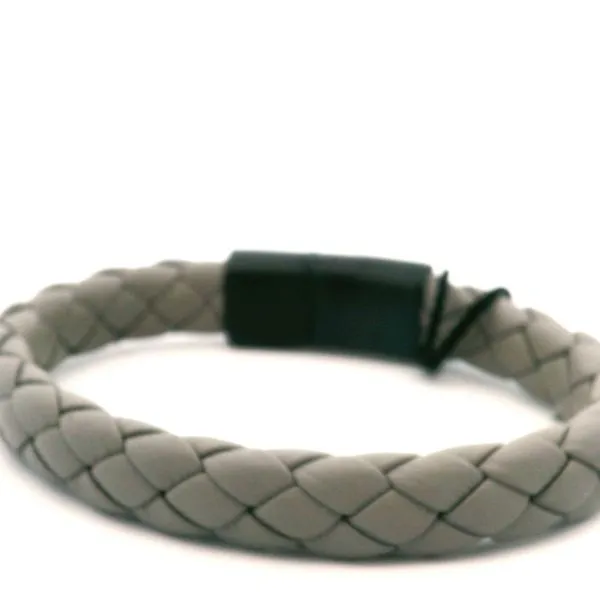 Stainless Steel Grey Leather Black-IP Matte Clasp Bracelet similar item image