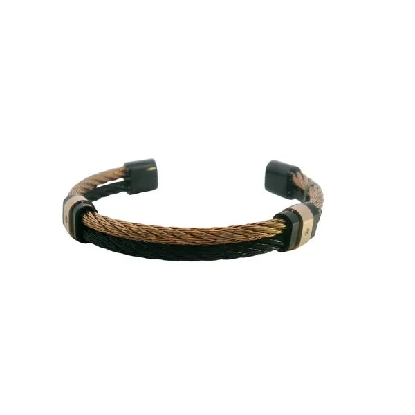 Black Rose IP Stainless Steel White CZ Cuff Bracelet