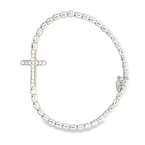18Kt White Diamond Cross Stretch Bangle Bracelet