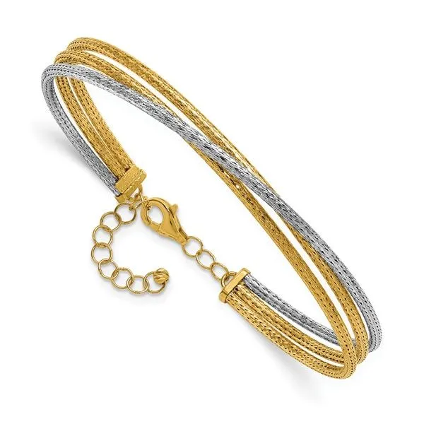 14 Karat Two-Tone Polished & Textured 3-Wire Bracelet