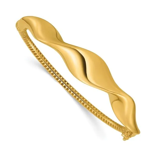 14K Yellow Gold Polished Wavy Hinged Bangle Bracelet JMR Jewelers Cooper City, FL