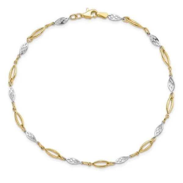 14Kt Two-Tone Polished Fancy Link Anklet Image 2 JMR Jewelers Cooper City, FL