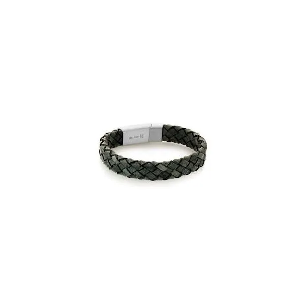 Stainless Steel Matte Sideway-Clasp Grey-Leather Bracelet similar item image