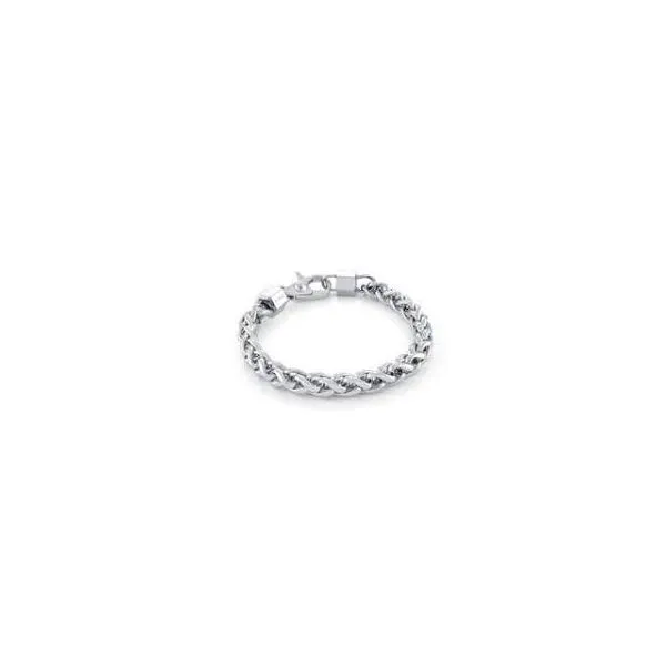 Stainless Steel Wheat-Link Hexahedron-Clasp Bracelet