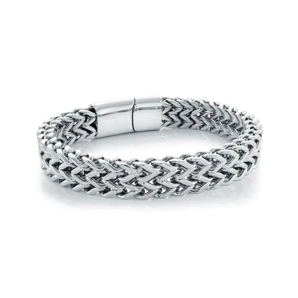 Stainless Steel 12mm-Flat Franco Sideways Clasp Bracelet JMR Jewelers Cooper City, FL